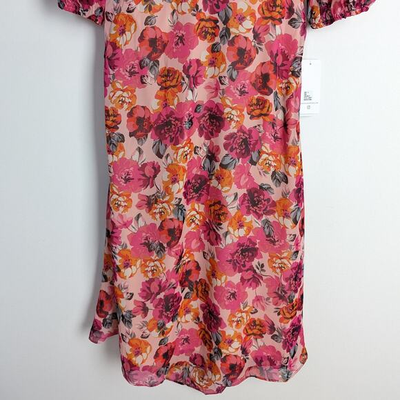 Julia Jordan Pink Floral V-Neck 3/4‎ Sleeve Cut-Out Midi Dress Size 12 NWT - Picture 8 of 14